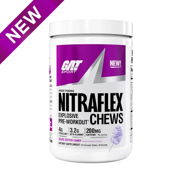 GA NITRAFLEX PRE WORKOUT CHEWS 30 SERV GRAPE COTTON CANDY *NUEVO*