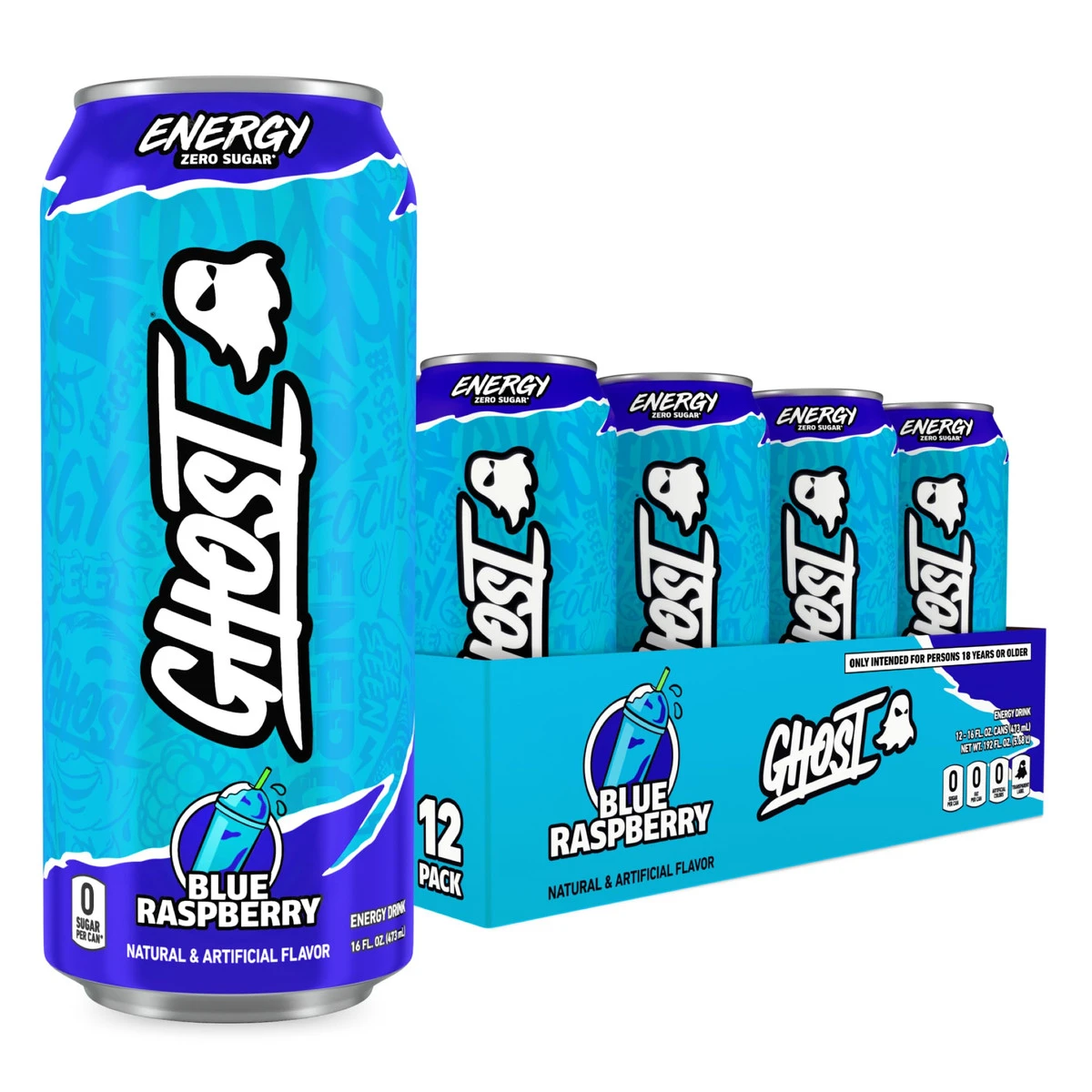GHOST ENERGY 16 OZ 12 PK BLUE RASPBERRY "NUEVO SABOR"