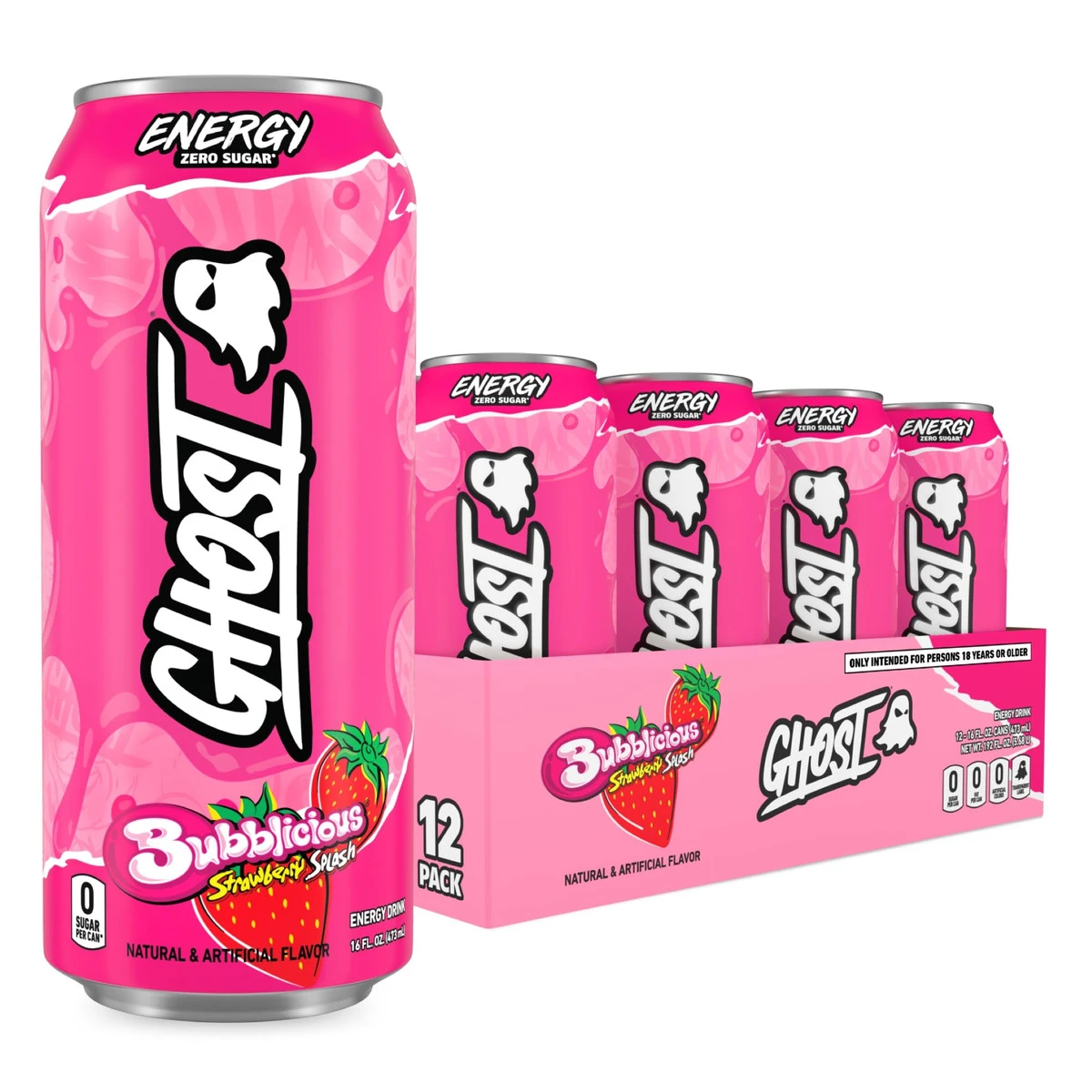 GHOST ENERGY 16 OZ 12 PK BUBBLICIOUS STRAWBERRY SPLASH  *NUEVO SABOR*