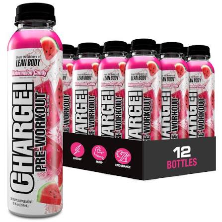 LA LEAN BODY CHARGE PREWORKOUT 12 OZ 12 BOTTLE WATERMELON CANDY
