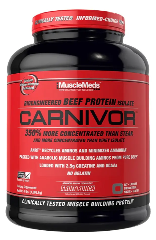 OUTLET MMD CARNIVOR 4 LBS FRUIT PUNCH BOTE QUEMADO-ETIQ POCO ROTA CAD 07/28