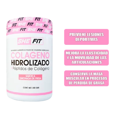 BHP SHE FIT LIMONADA DE FRESA COLAGENO HIDROLIZADO+ PEPTIDOS DE COLAGENO 30 SERV