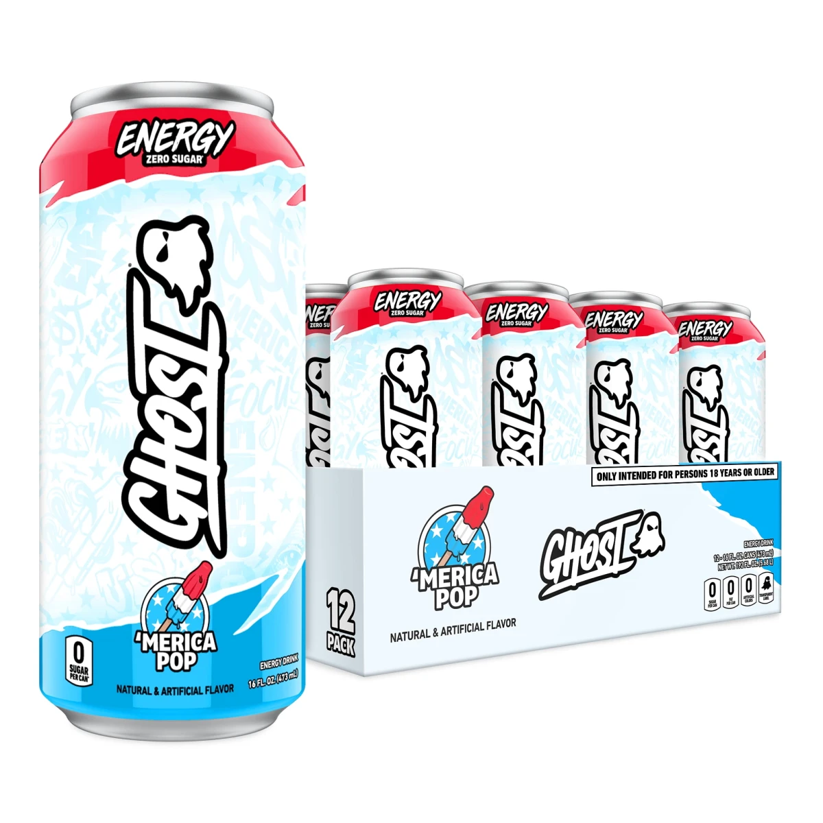 GHOST ENERGY 16 OZ 12 PK MERICA POP GOLPEADO CAD 11/26 **OUTLET**