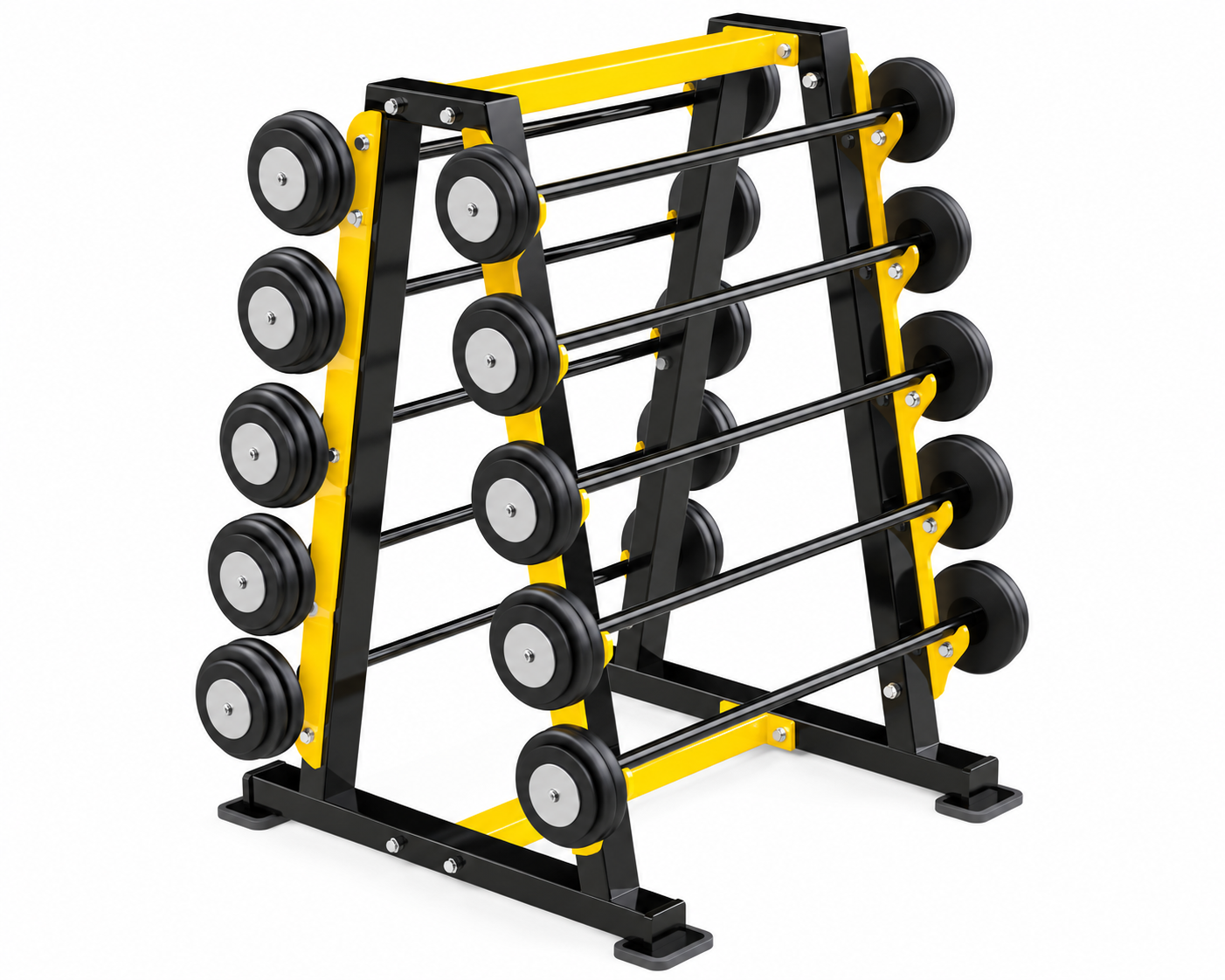 Rack con 10 barras cortas de 4 a 22 kg.