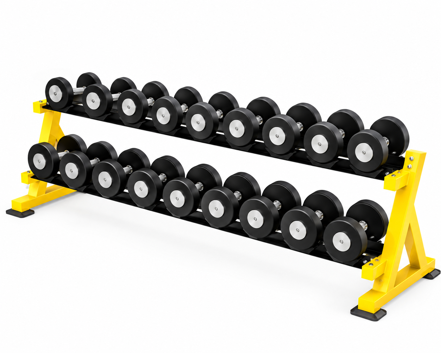 Rack con 10 pares de mancuernas de 2 a 20 kg