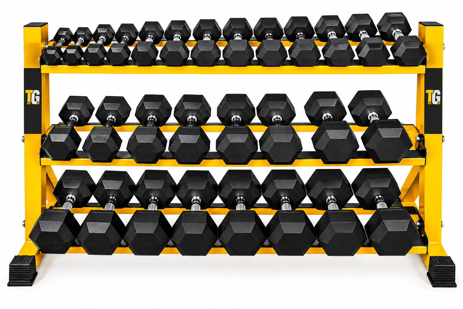 Rack con 15 Prs. de Mancuernas ahuladas de 3 a 60 Lbs