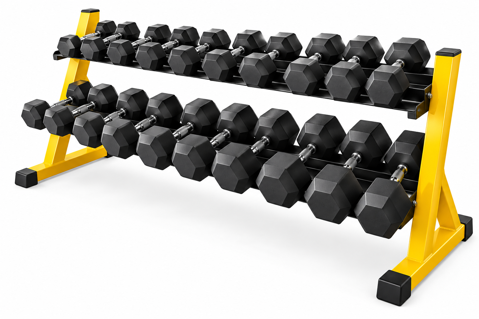 Rack con 10 Prs. de Mancuernas ahuladas de 25 a 70 Lbs