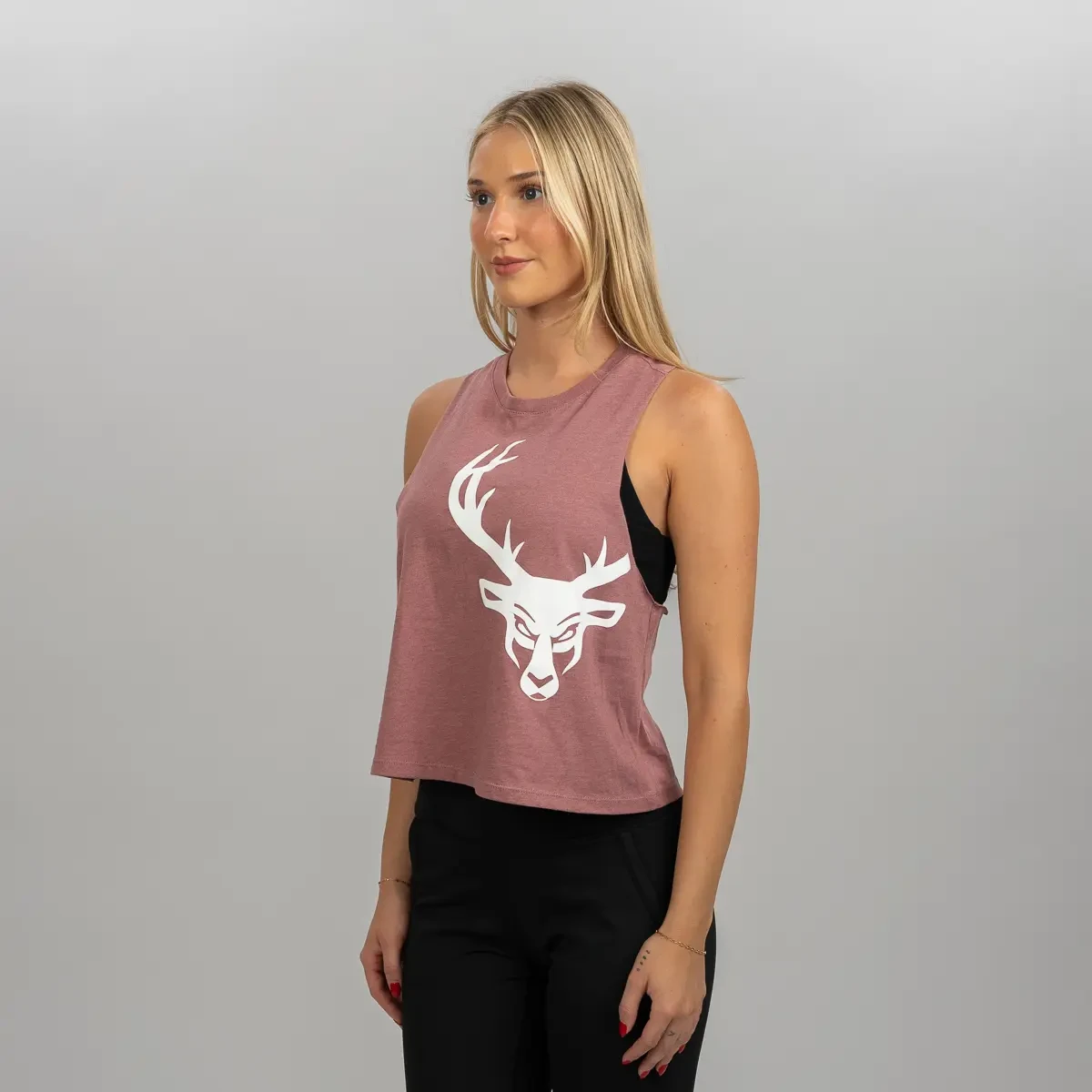 BUCKED UP ROPA CROPPED MUSCLE TANK MAUVE/WHITE LOGO (S)